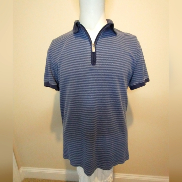 Geoffrey Beene Blue Striped Polo Shirt - Picture 1 of 12